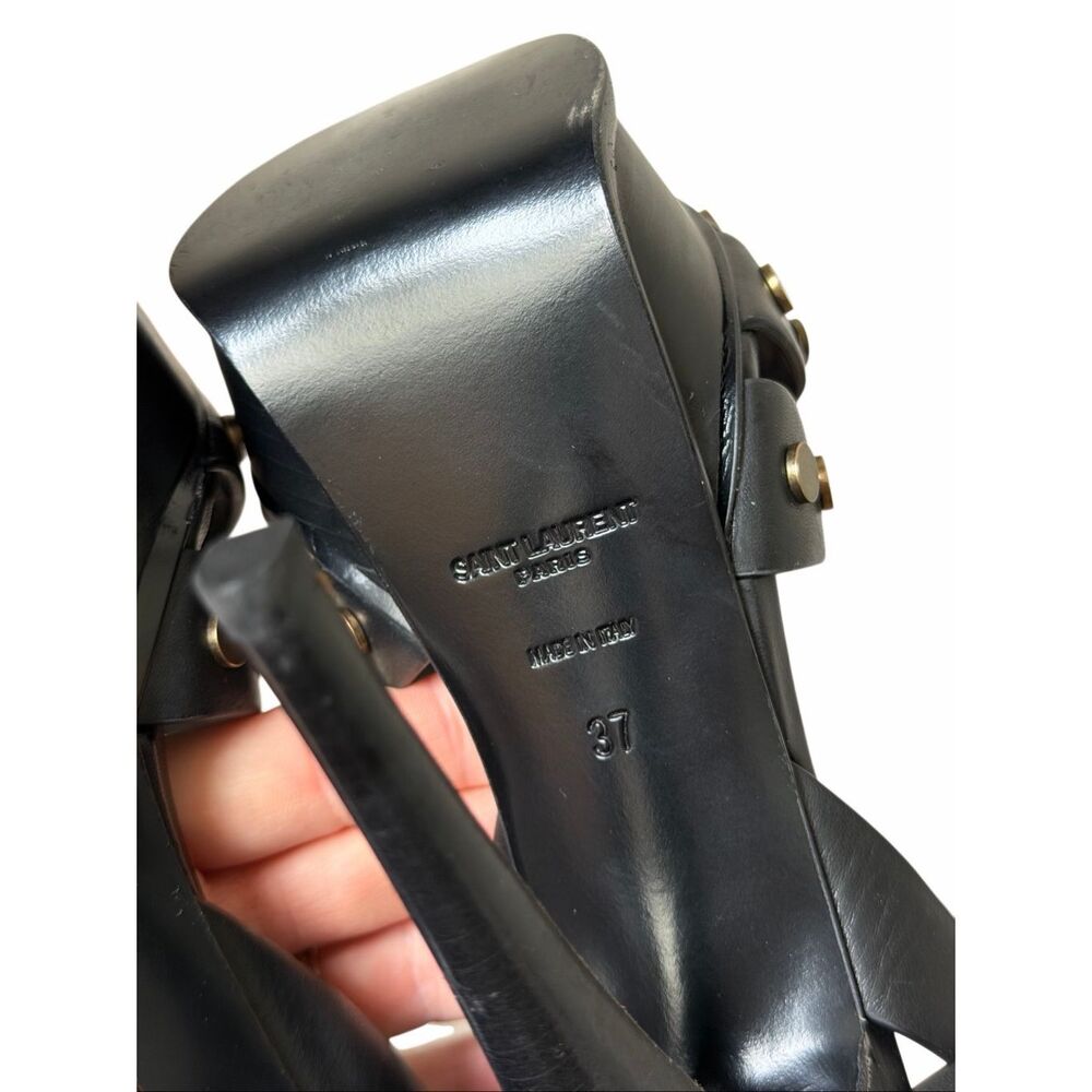Saint Laurent Sandals Tribute Platform Leather Missing 2 Studs Slingback Open To - Picture 12 of 12